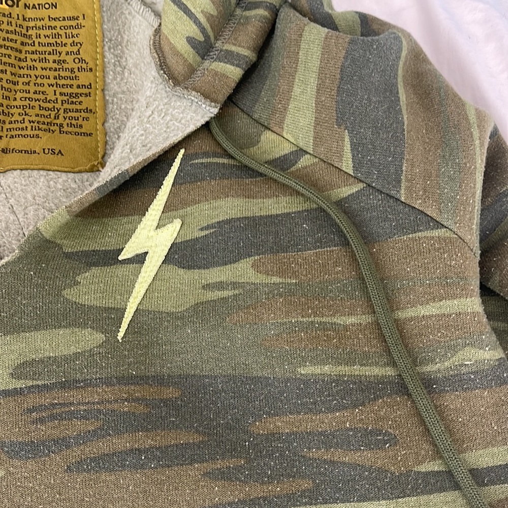 Aviator Nation Green Camo Track Pants and Top with Pink and Yellow Stripes - Picture 6 of 6
